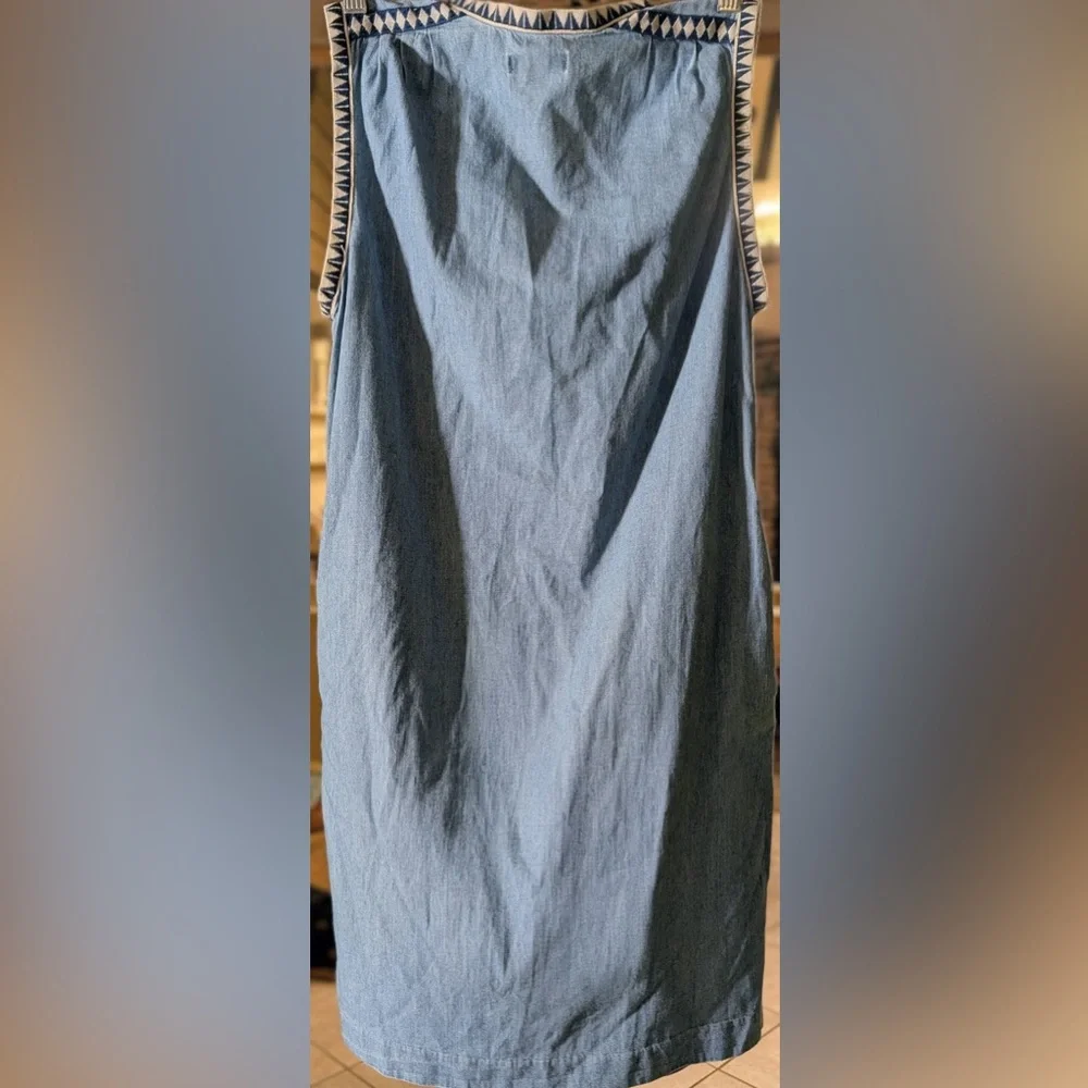 JCrew Chambray Shift Dress Indigo 100% Cotton Sleeveless 2 Front side pockets